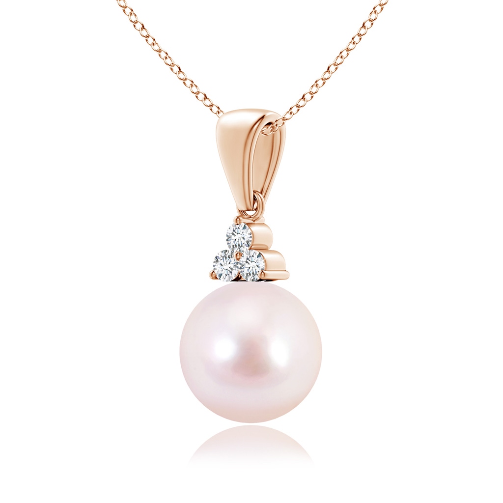 8mm AAAA Japanese Akoya Pearl Pendant with Trio Diamonds in Rose Gold Side-2
