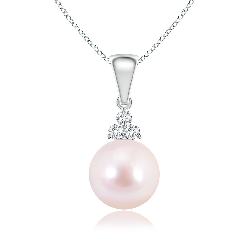 8mm AAAA Japanese Akoya Pearl Pendant with Trio Diamonds in White Gold 