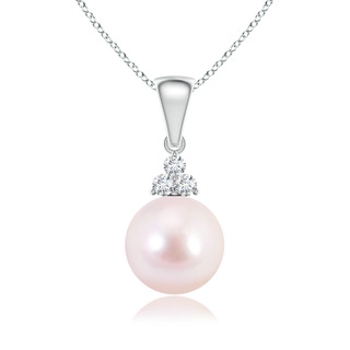 8mm AAAA Japanese Akoya Pearl Pendant with Trio Diamonds in White Gold