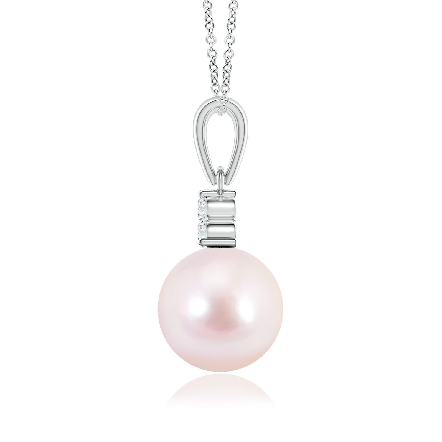 8mm AAAA Japanese Akoya Pearl Pendant with Trio Diamonds in White Gold