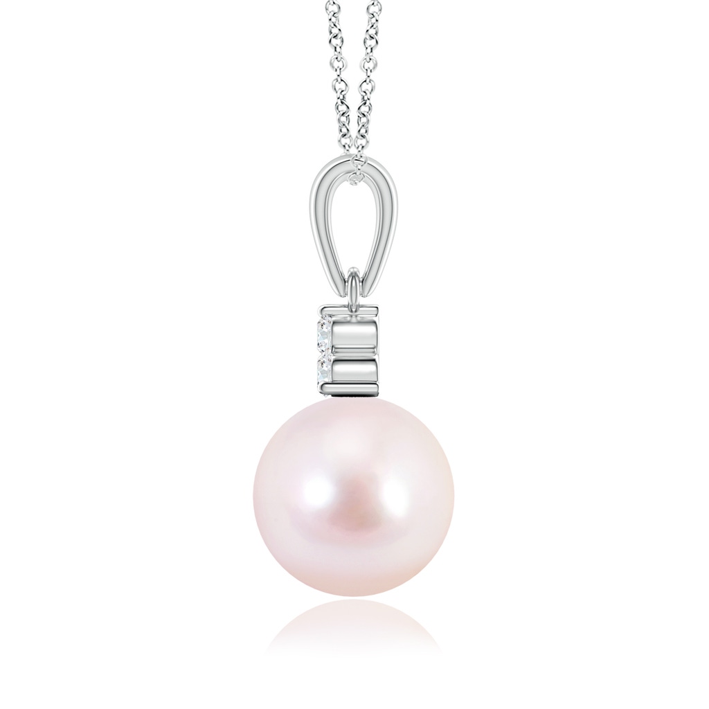 8mm AAAA Japanese Akoya Pearl Pendant with Trio Diamonds in White Gold Side-1