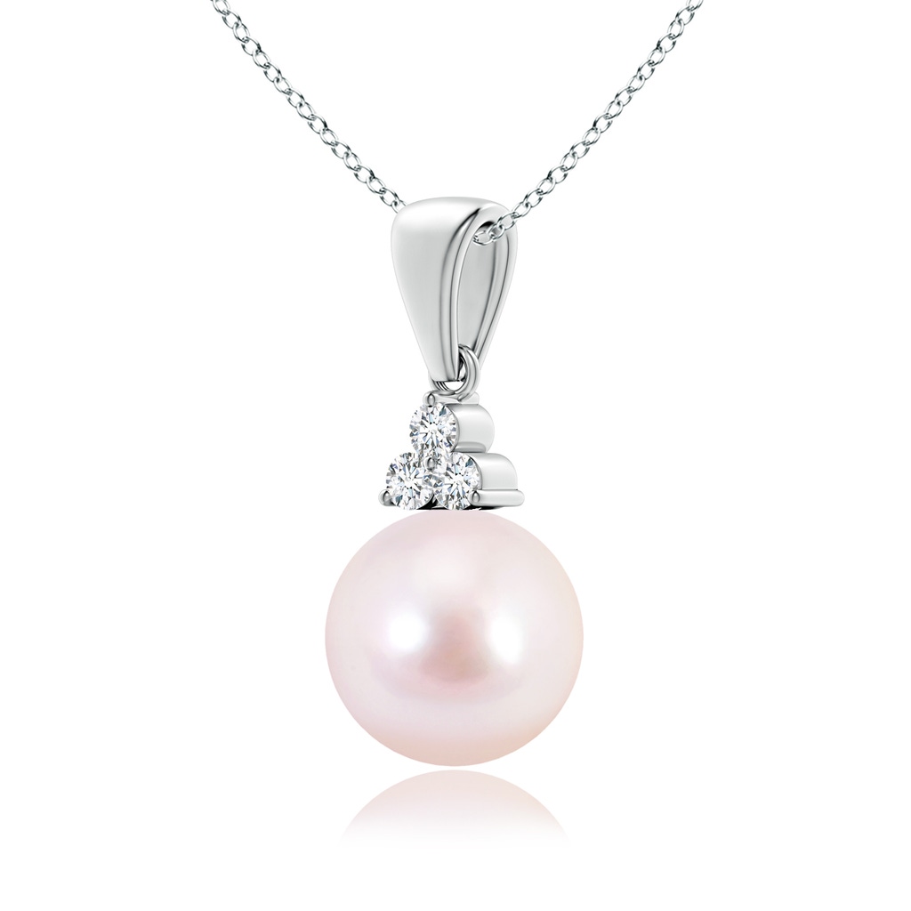 8mm AAAA Japanese Akoya Pearl Pendant with Trio Diamonds in White Gold Side-2