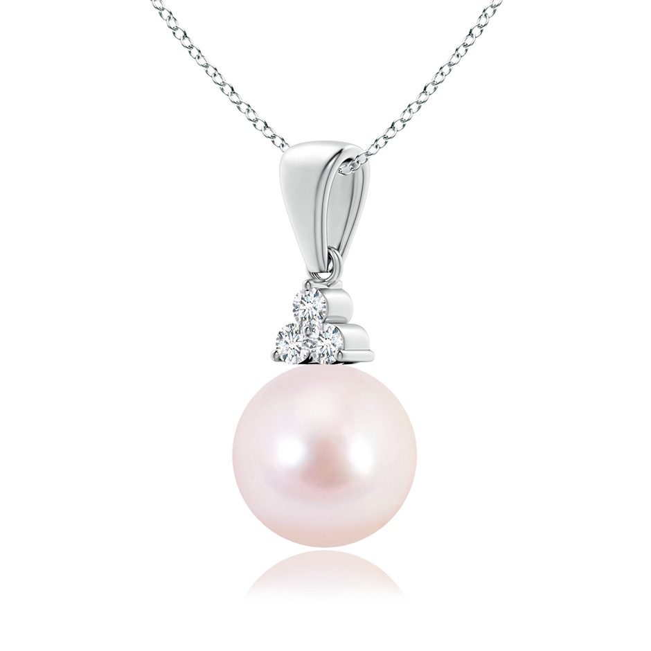 8mm AAAA Japanese Akoya Pearl Pendant with Trio Diamonds in White Gold side-2