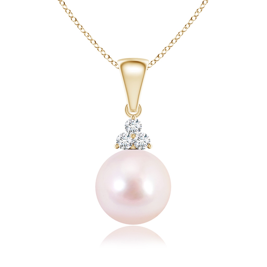 8mm AAAA Japanese Akoya Pearl Pendant with Trio Diamonds in Yellow Gold