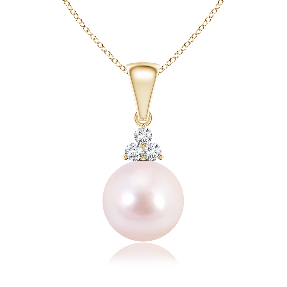 8mm AAAA Japanese Akoya Pearl Pendant with Trio Diamonds in Yellow Gold 