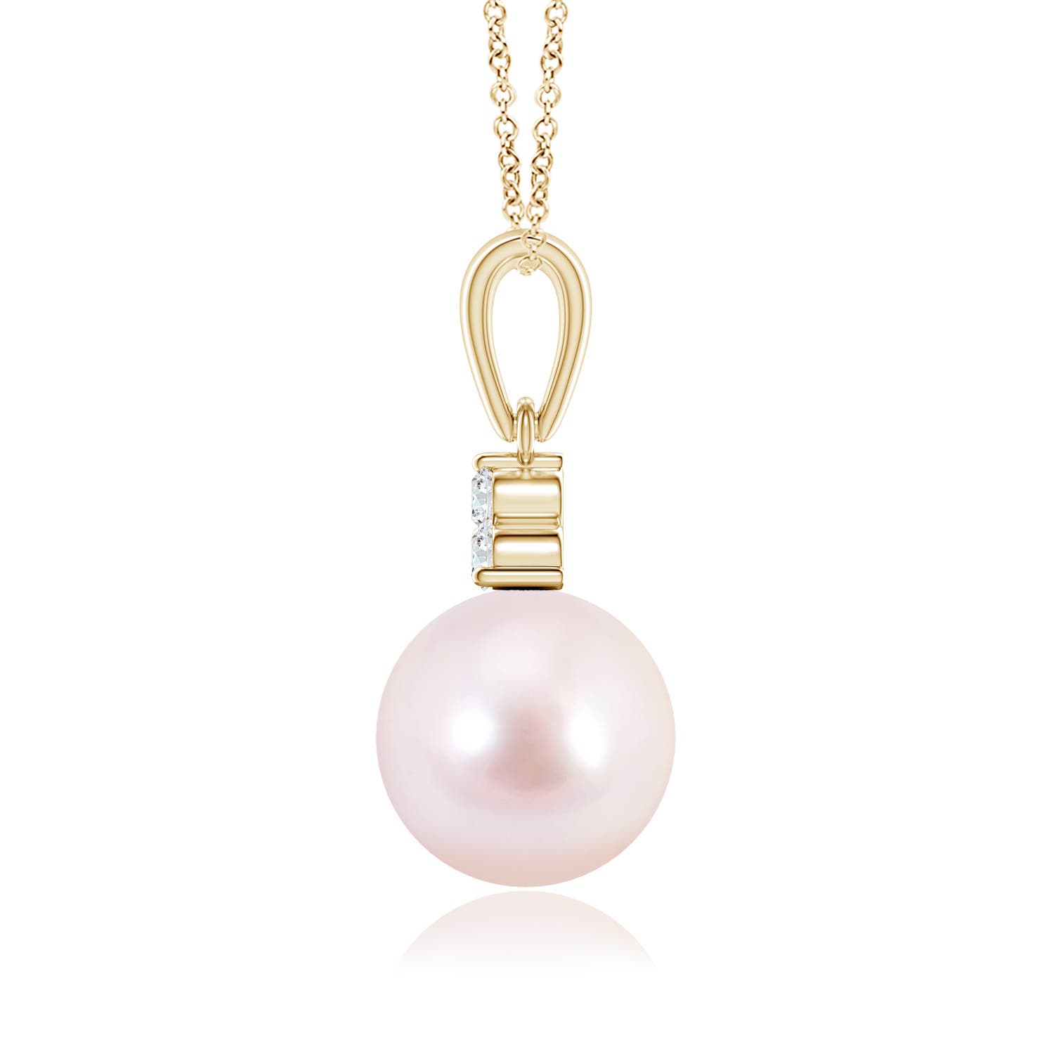 8mm AAAA Japanese Akoya Pearl Pendant with Trio Diamonds in Yellow Gold