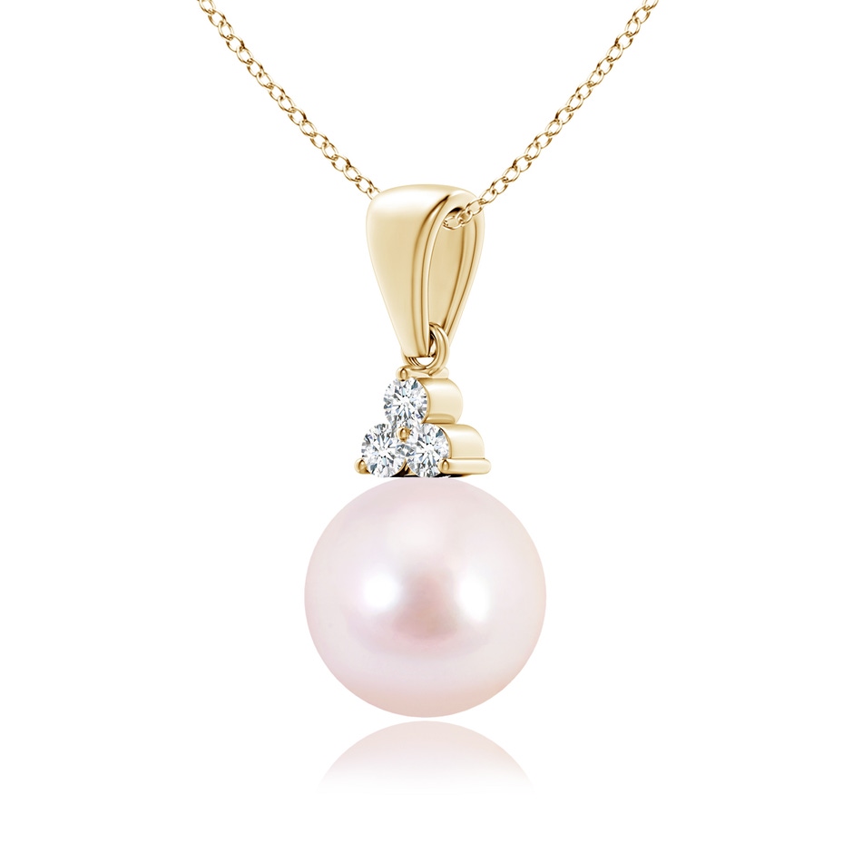 8mm AAAA Japanese Akoya Pearl Pendant with Trio Diamonds in Yellow Gold side-2