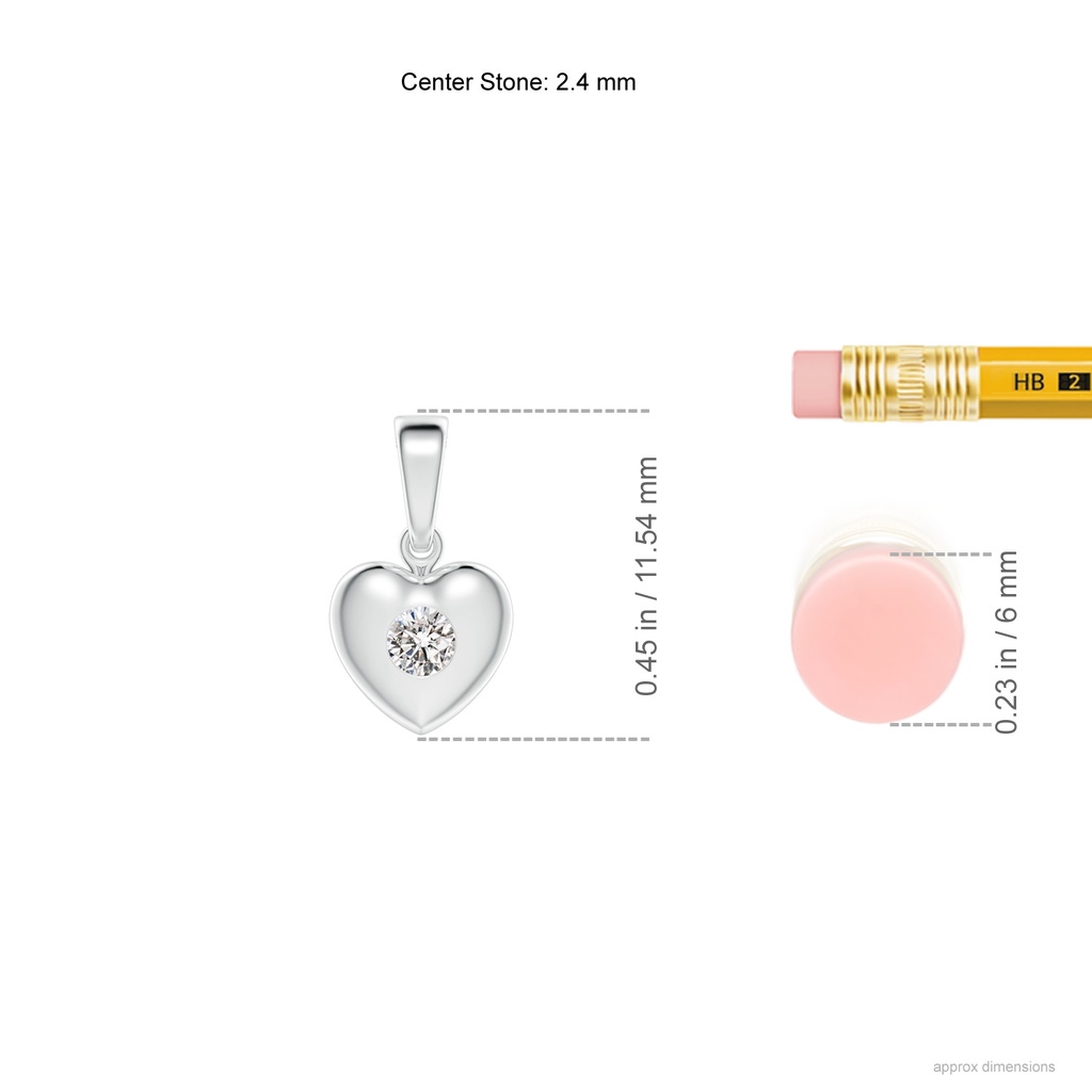 2.4mm IJI1I2 Diamond Heart-Shaped Pendant for Baby in White Gold Ruler