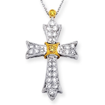 No Sizemm II1 Victorian Style Diamond Cross Pendant in Two Tone Gold in 18K White Gold 18K Yellow Gold