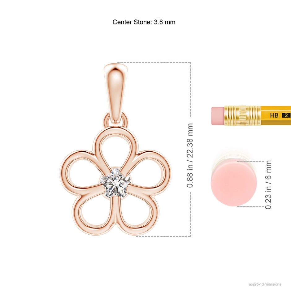 3.8mm IJI1I2 Round Diamond Flower Pendant in Rose Gold ruler