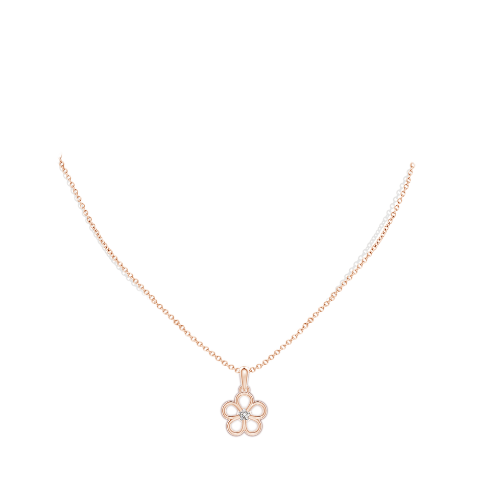 3.8mm IJI1I2 Round Diamond Flower Pendant in Rose Gold body-neck