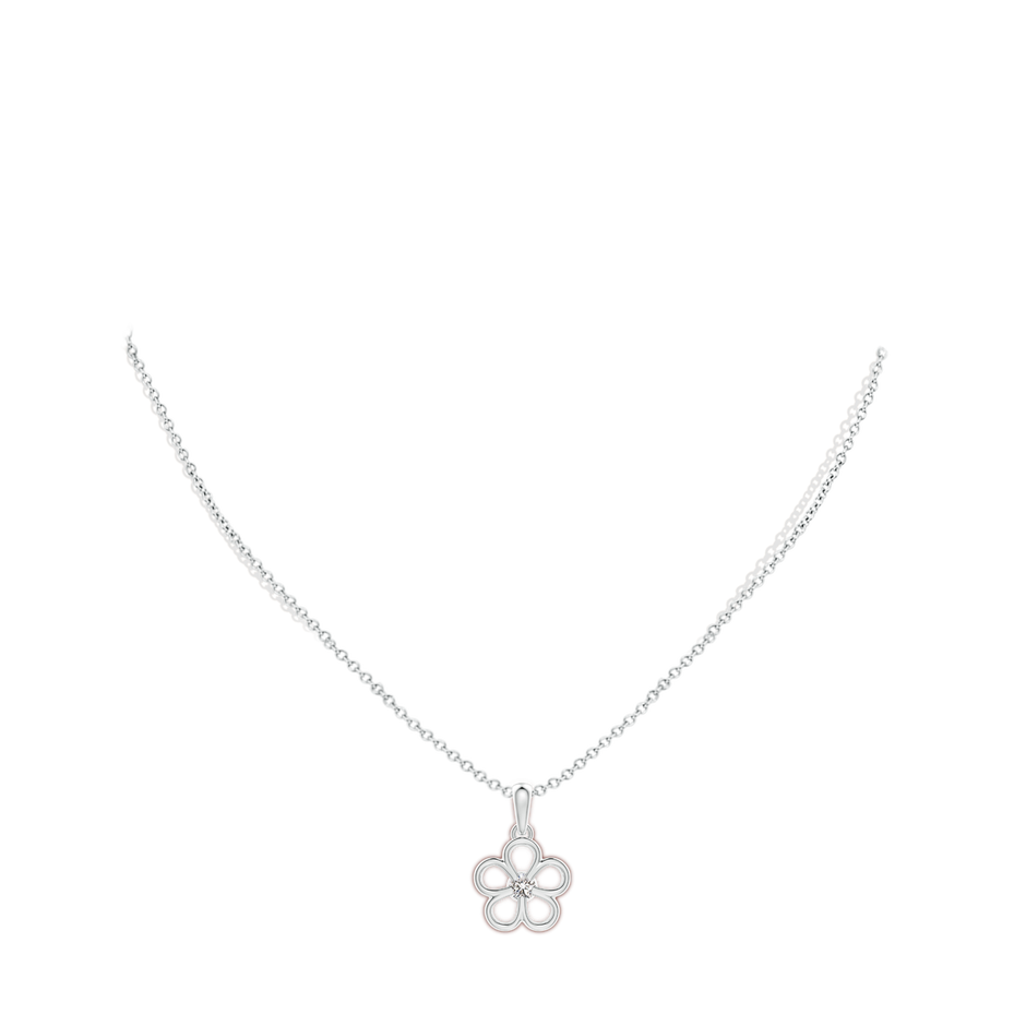 3.8mm IJI1I2 Round Diamond Flower Pendant in White Gold body-neck