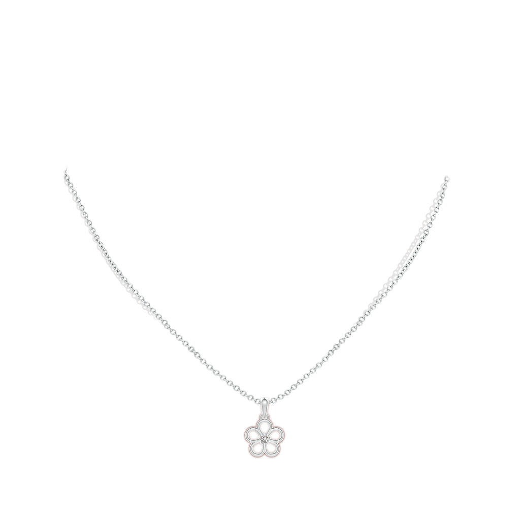 3mm IJI1I2 Round Diamond Flower Pendant in White Gold Body-Neck