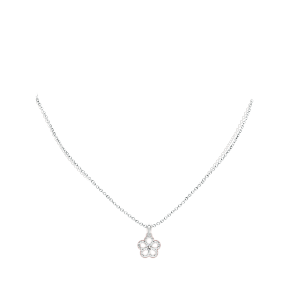 3mm IJI1I2 Round Diamond Flower Pendant in White Gold body-neck