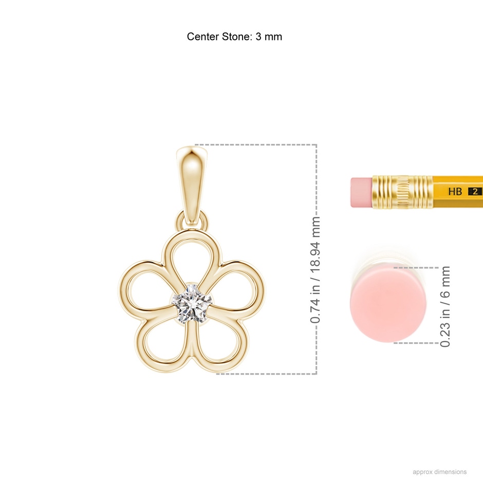 3mm IJI1I2 Round Diamond Flower Pendant in Yellow Gold ruler