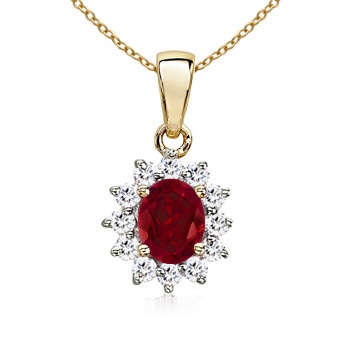 7x5mm AAA 14k Yellow Gold Oval Garnet And Diamond Pendant in Yellow Gold 