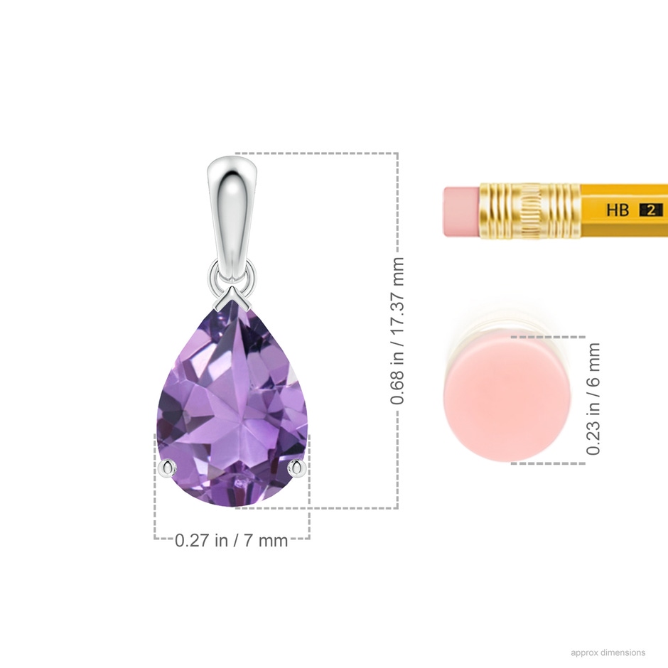 10x7mm A Prong-Set Pear Amethyst Solitaire Pendant in P950 Platinum ruler