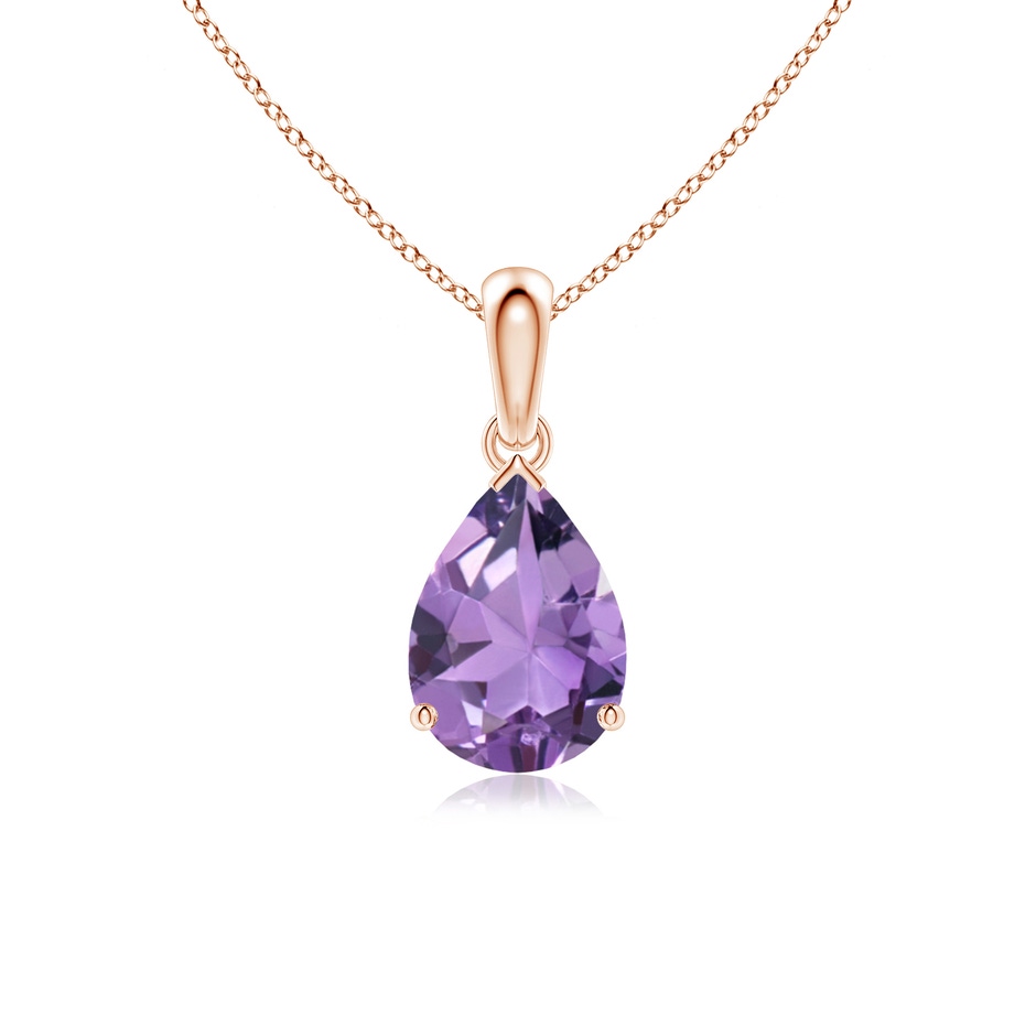 10x7mm A Prong-Set Pear Amethyst Solitaire Pendant in Rose Gold 