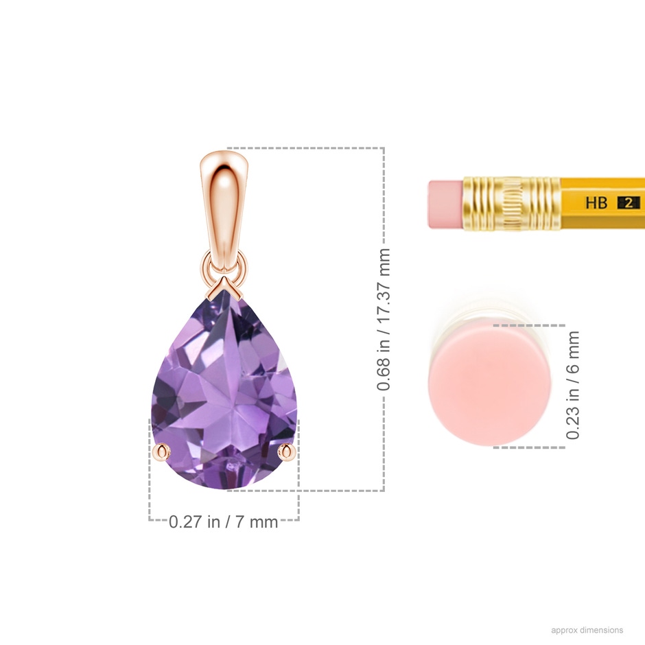 10x7mm A Prong-Set Pear Amethyst Solitaire Pendant in Rose Gold ruler