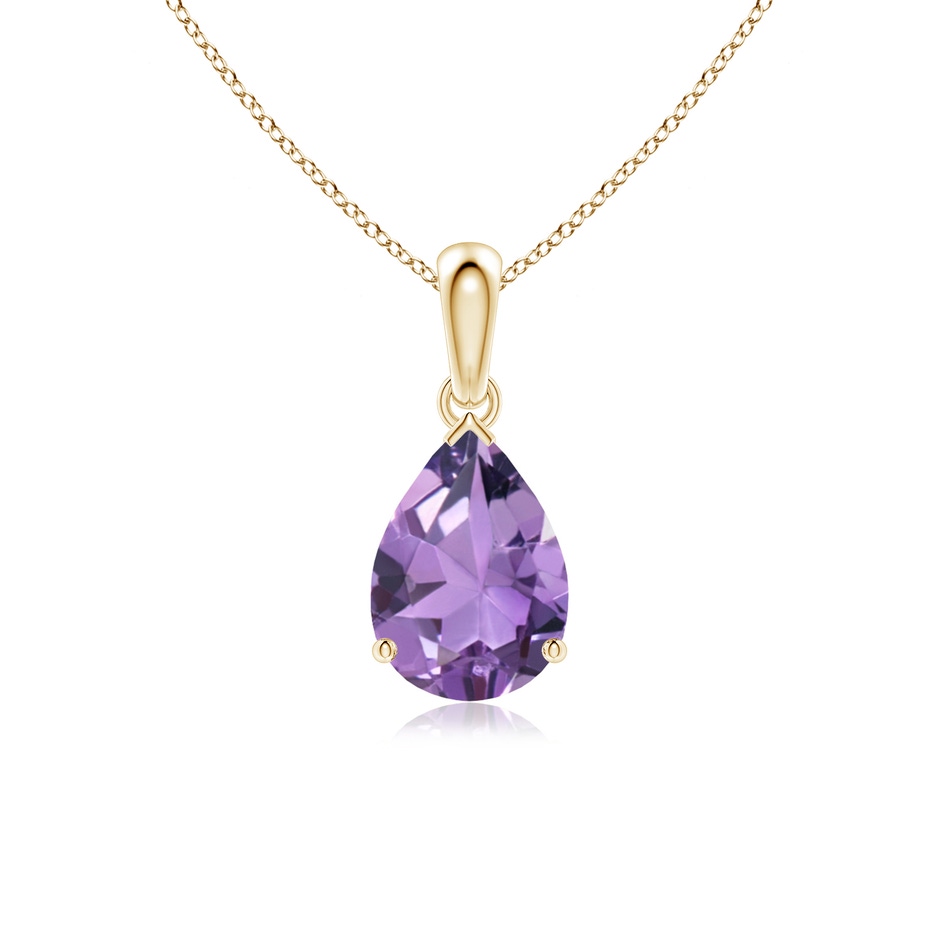 10x7mm A Prong-Set Pear Amethyst Solitaire Pendant in Yellow Gold 