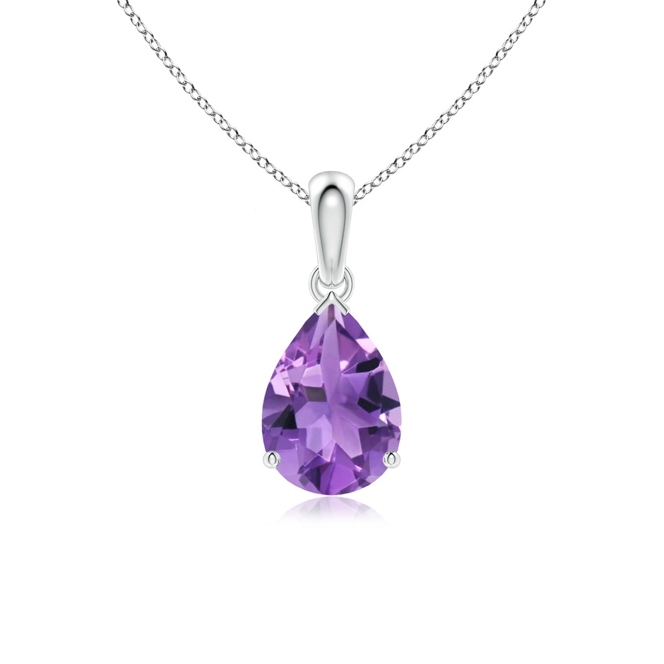 10x7mm AA Prong-Set Pear Amethyst Solitaire Pendant in White Gold 