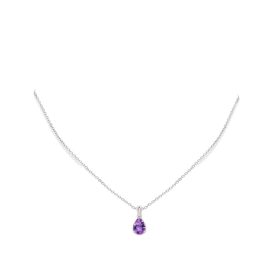 10x7mm AA Prong-Set Pear Amethyst Solitaire Pendant in White Gold pen