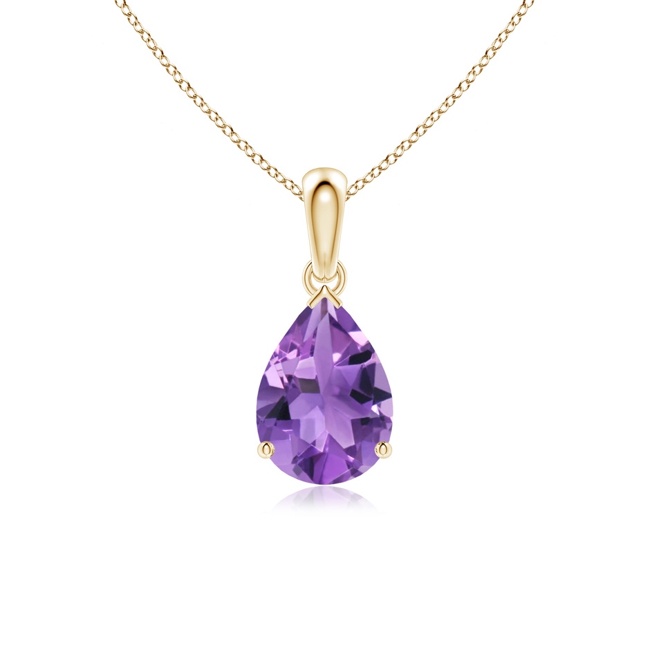 10x7mm AA Prong-Set Pear Amethyst Solitaire Pendant in Yellow Gold 