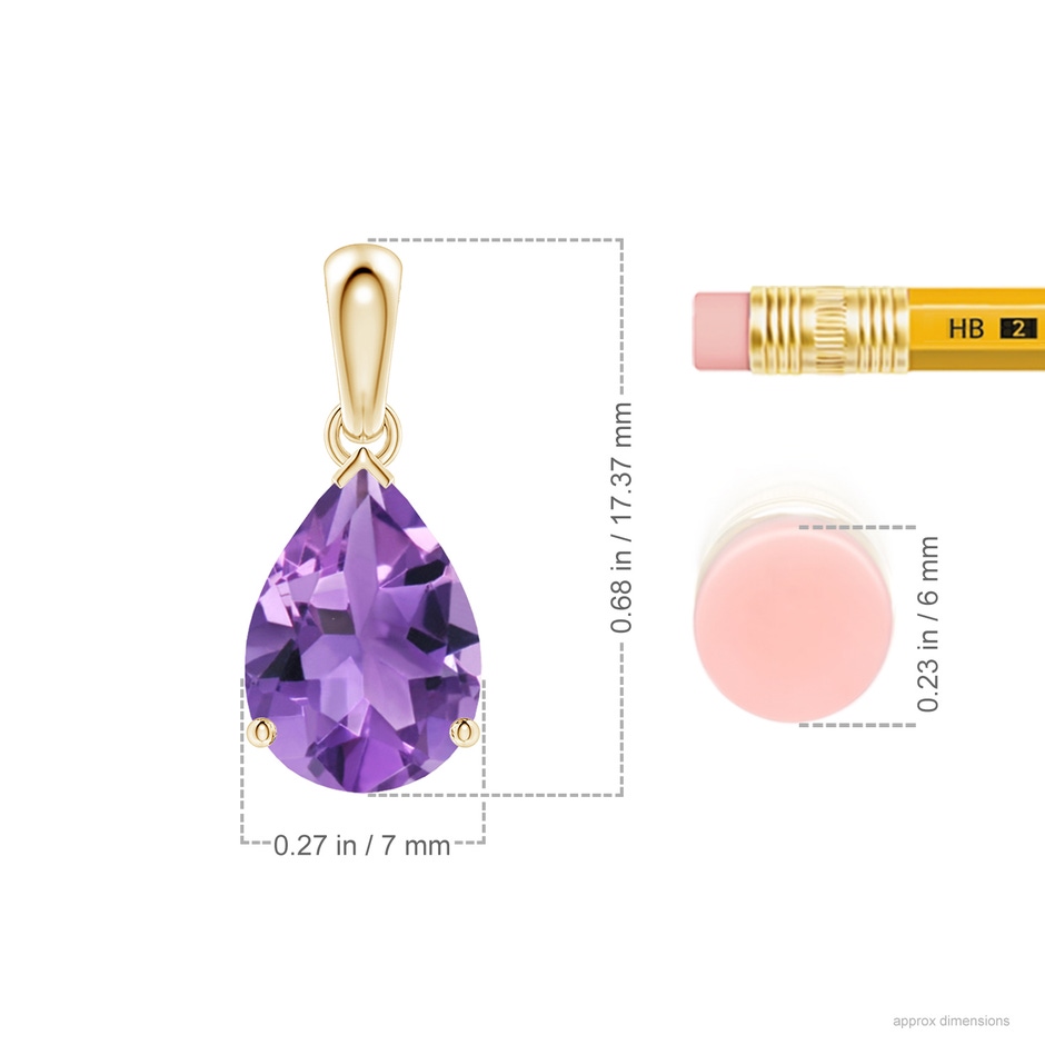 10x7mm AA Prong-Set Pear Amethyst Solitaire Pendant in Yellow Gold ruler