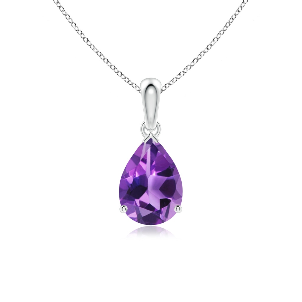 10x7mm AAA Prong-Set Pear Amethyst Solitaire Pendant in White Gold