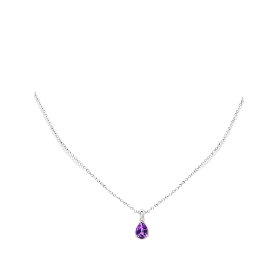 10x7mm AAA Prong-Set Pear Amethyst Solitaire Pendant in White Gold pen
