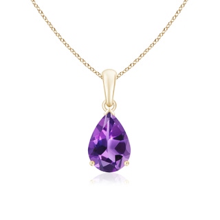 10x7mm AAA Pear-Shaped Amethyst Solitaire Pendant in Yellow Gold