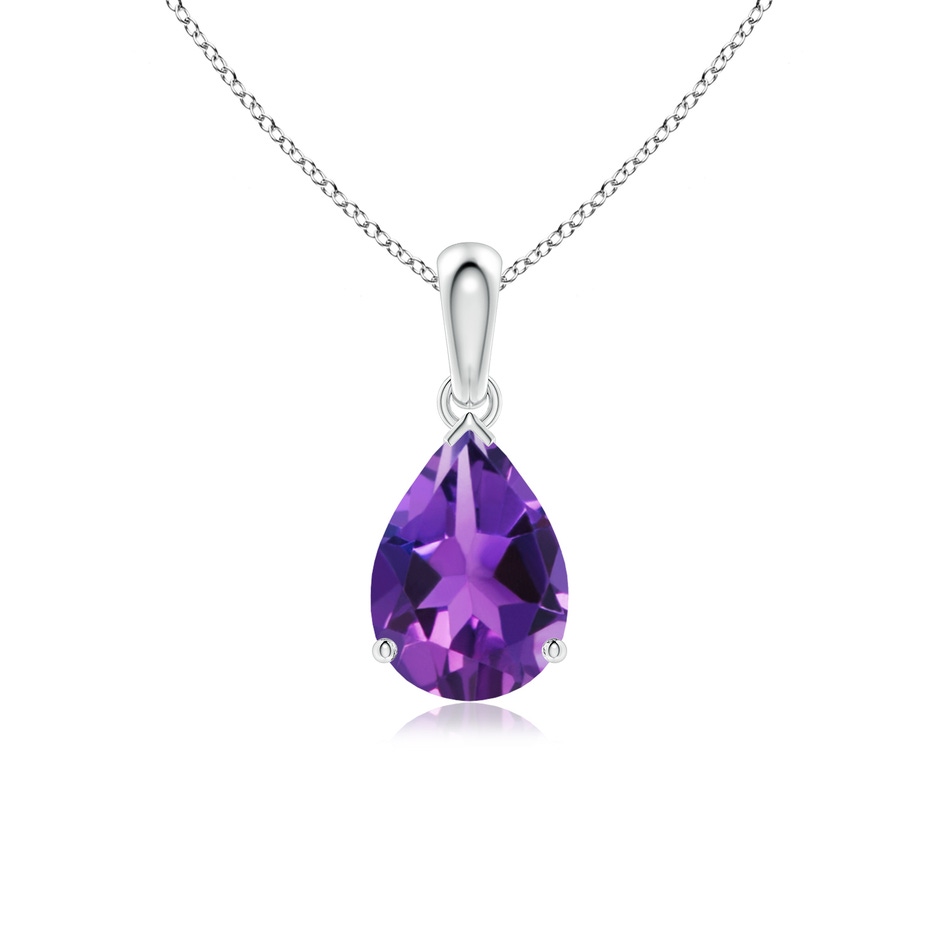 10x7mm AAAA Prong-Set Pear Amethyst Solitaire Pendant in P950 Platinum 