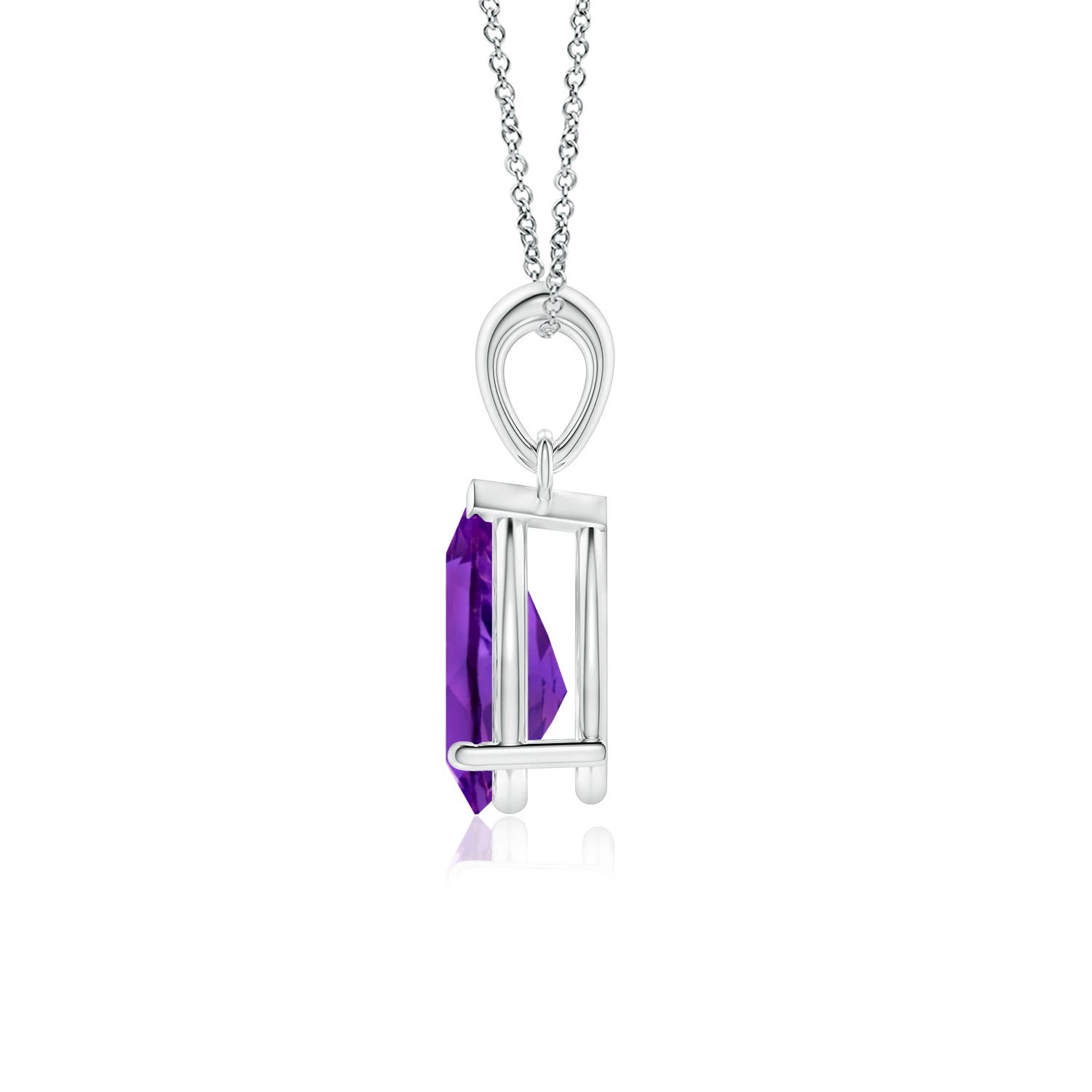 10x7mm AAAA Prong-Set Pear Amethyst Solitaire Pendant in P950 Platinum