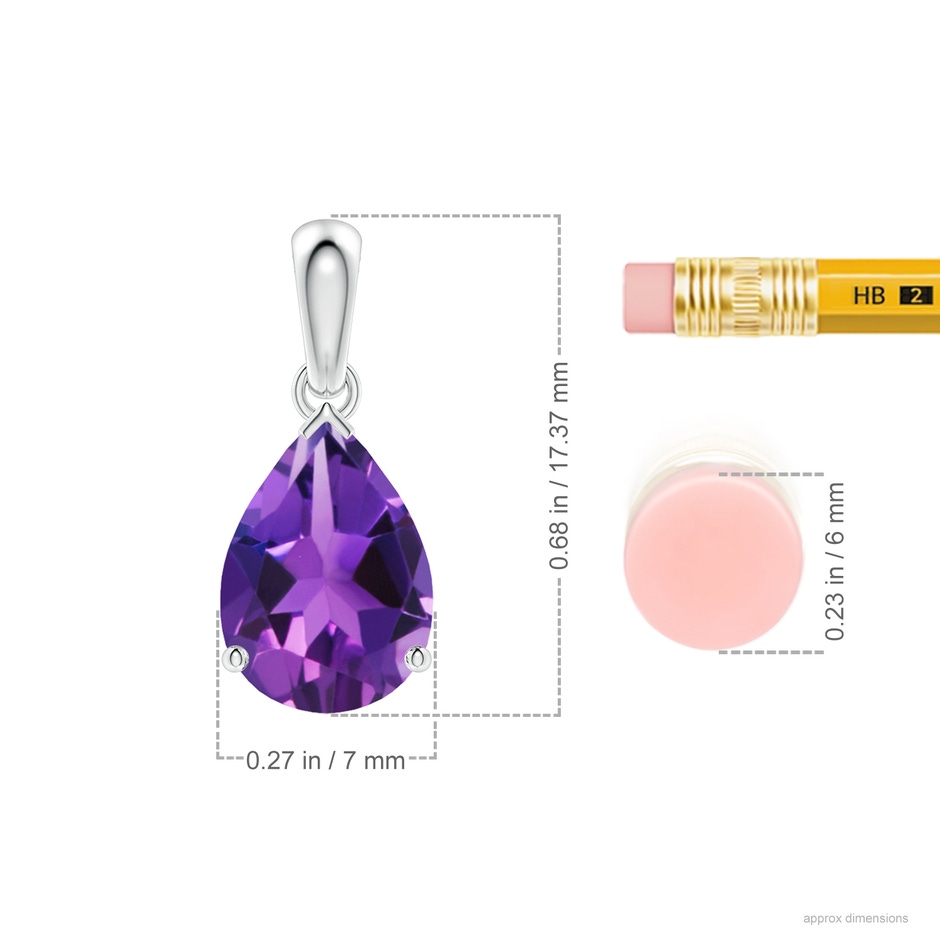 10x7mm AAAA Prong-Set Pear Amethyst Solitaire Pendant in P950 Platinum ruler