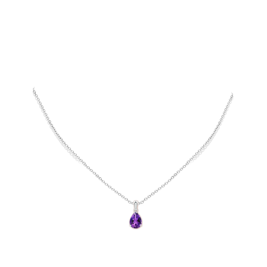 10x7mm AAAA Prong-Set Pear Amethyst Solitaire Pendant in P950 Platinum pen