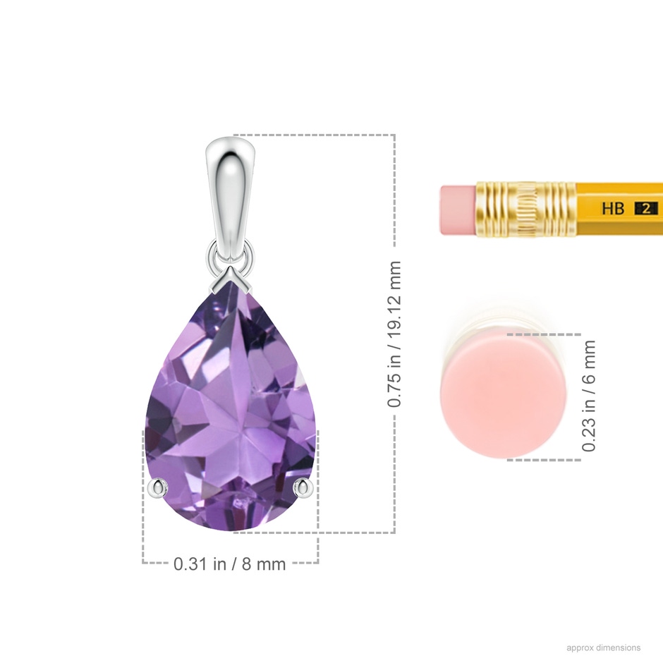 12x8mm A Prong-Set Pear Amethyst Solitaire Pendant in P950 Platinum ruler