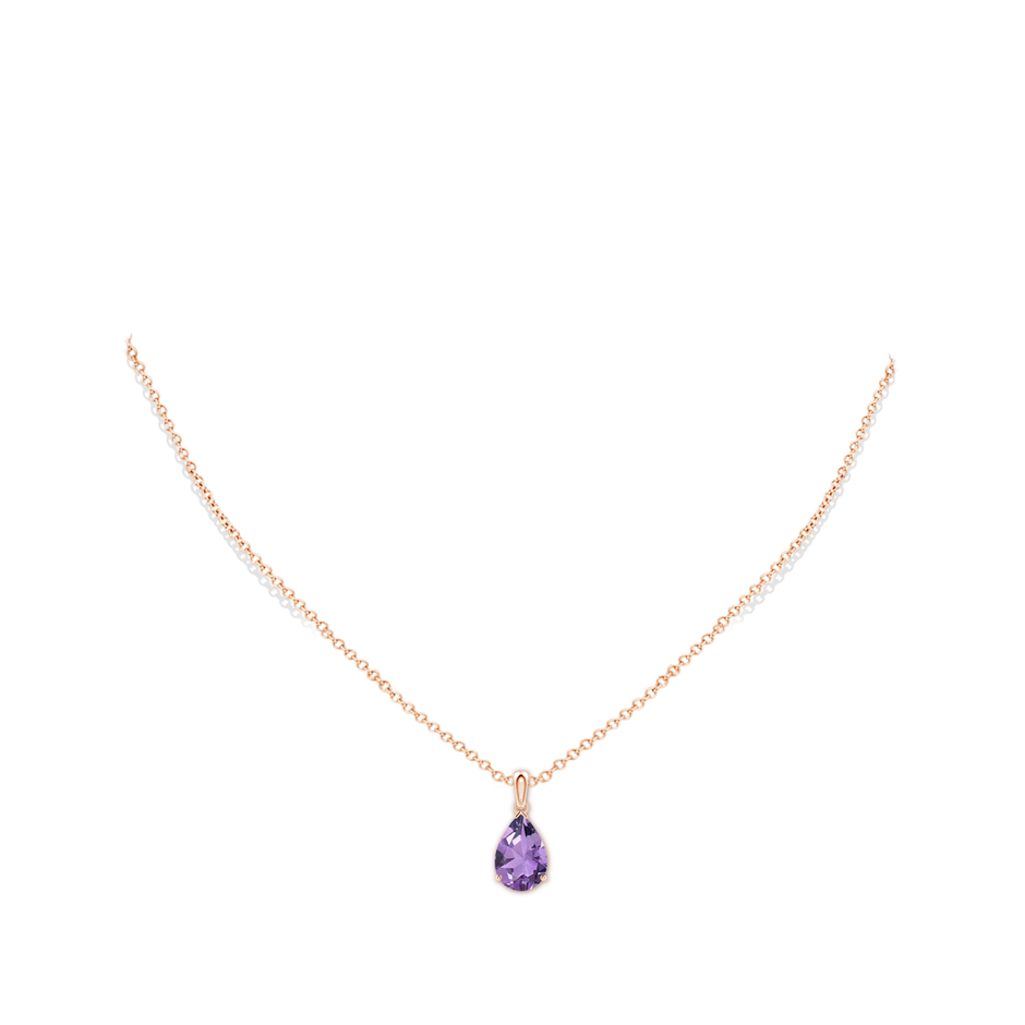 12x8mm A Prong-Set Pear Amethyst Solitaire Pendant in Rose Gold pen
