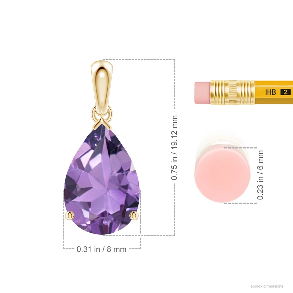 12x8mm A Prong-Set Pear Amethyst Solitaire Pendant in Yellow Gold ruler