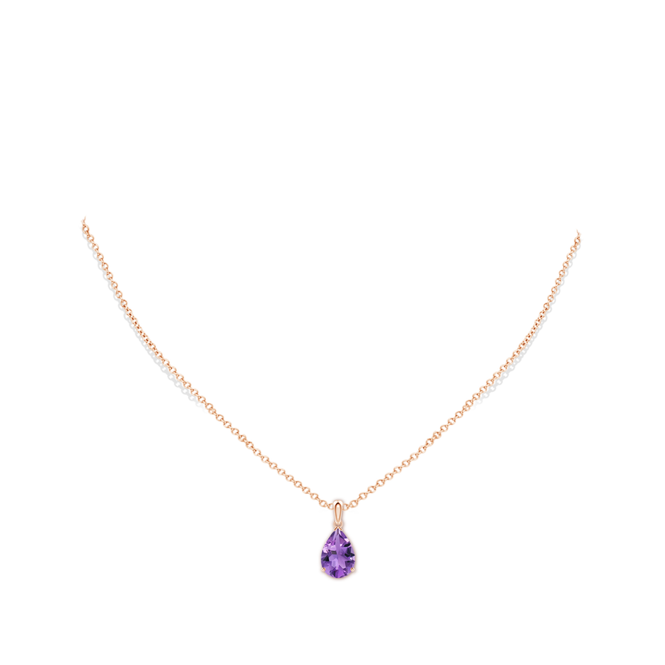 12x8mm AA Prong-Set Pear Amethyst Solitaire Pendant in Rose Gold pen