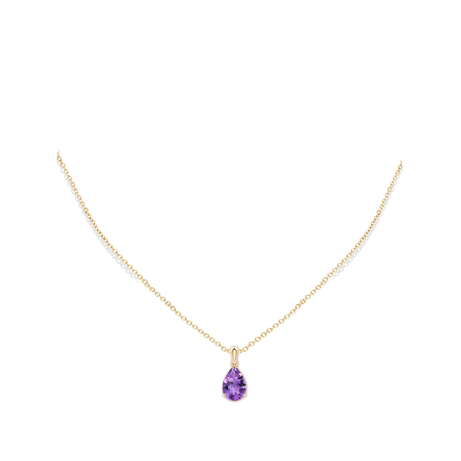12x8mm AA Prong-Set Pear Amethyst Solitaire Pendant in Yellow Gold pen