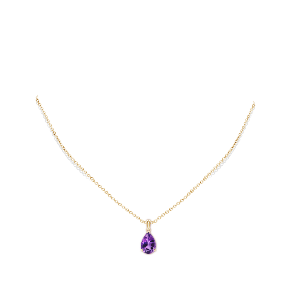 12x8mm AAA Prong-Set Pear Amethyst Solitaire Pendant in 18K Yellow Gold pen