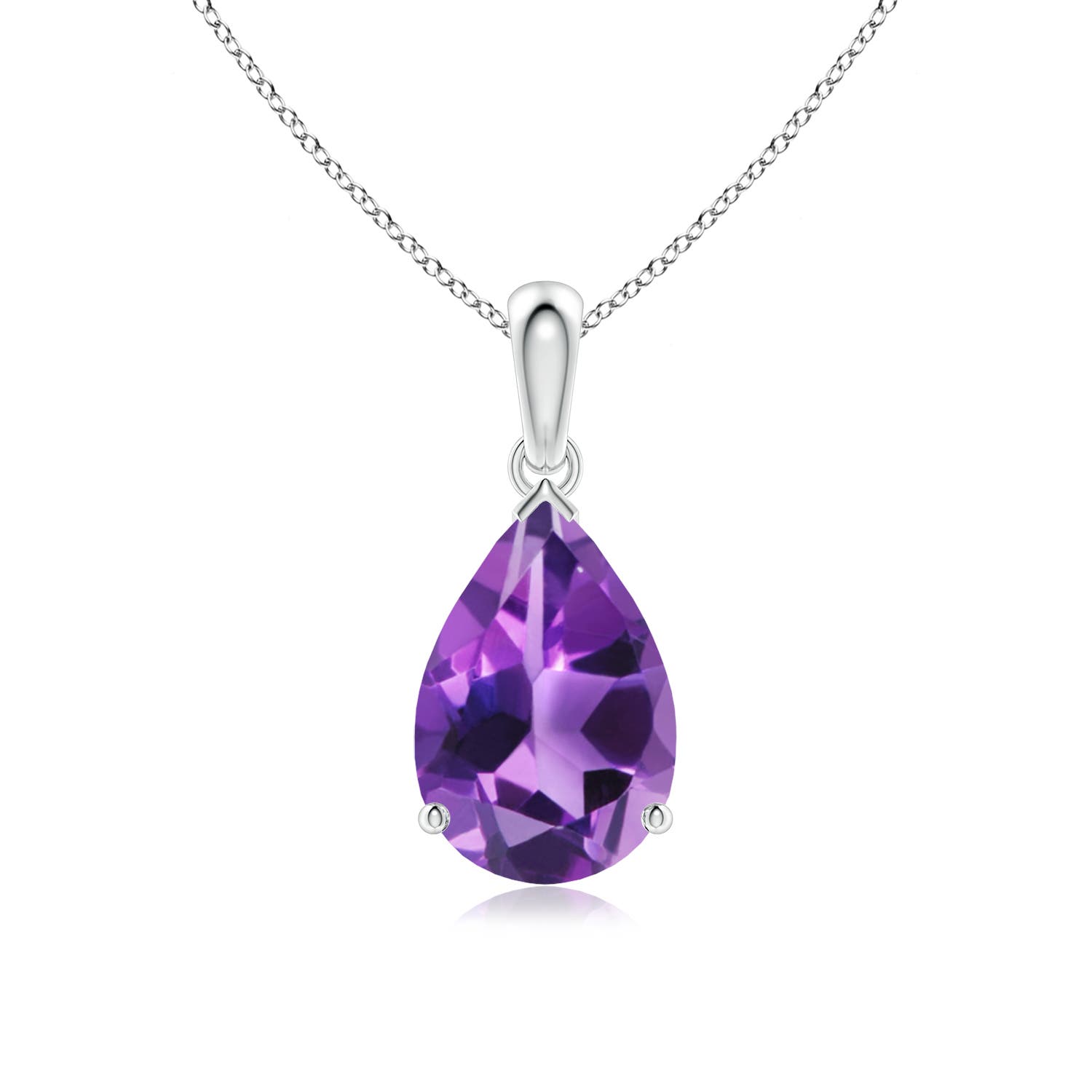 12x8mm AAA Prong-Set Pear Amethyst Solitaire Pendant in P950 Platinum