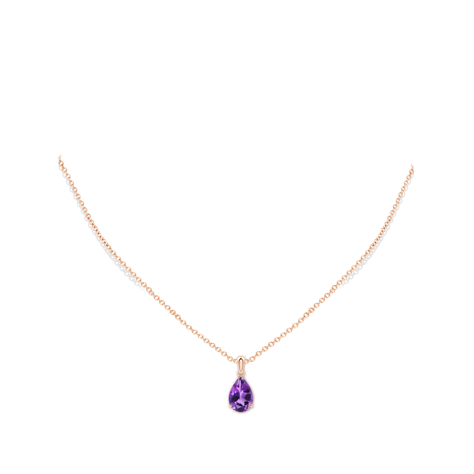 12x8mm AAA Prong-Set Pear Amethyst Solitaire Pendant in Rose Gold pen