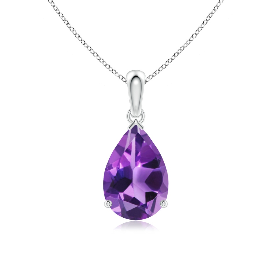 12x8mm AAA Prong-Set Pear Amethyst Solitaire Pendant in White Gold 