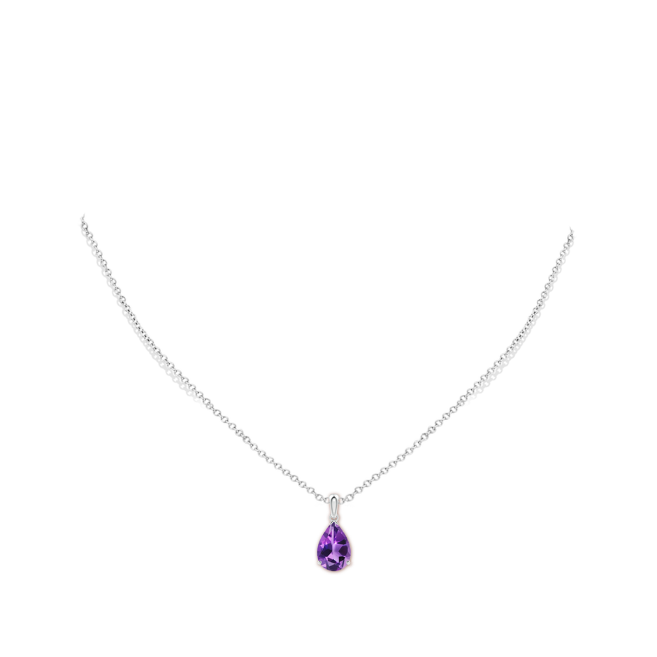 12x8mm AAA Prong-Set Pear Amethyst Solitaire Pendant in White Gold pen