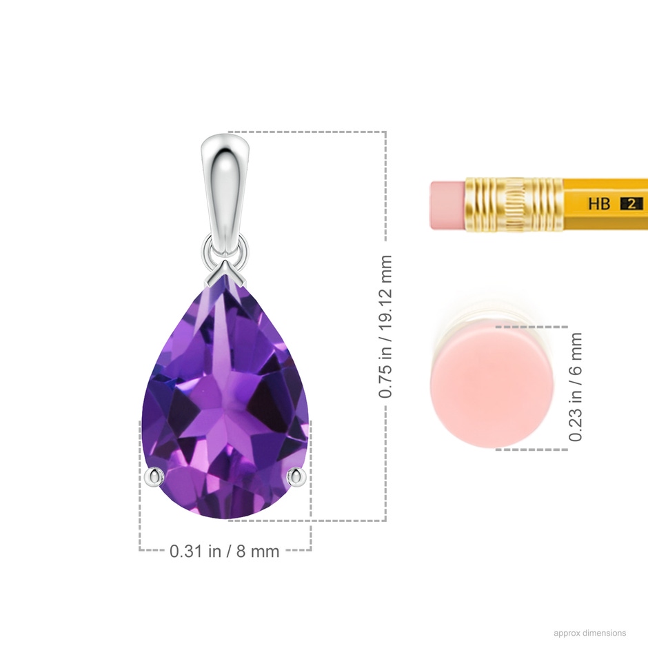 12x8mm AAAA Prong-Set Pear Amethyst Solitaire Pendant in P950 Platinum ruler
