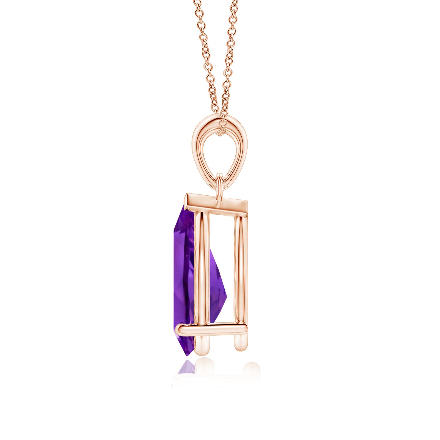 12x8mm AAAA Prong-Set Pear Amethyst Solitaire Pendant in Rose Gold