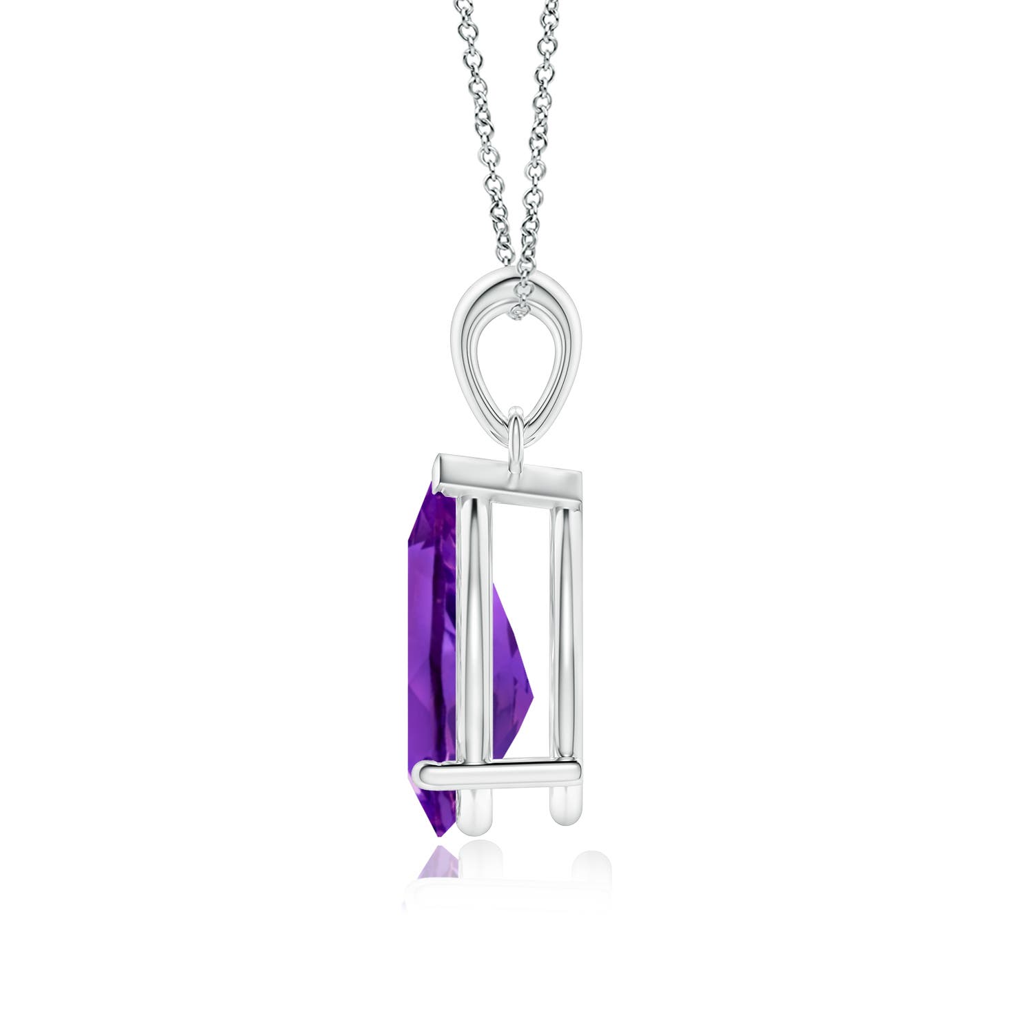 12x8mm AAAA Prong-Set Pear Amethyst Solitaire Pendant in White Gold