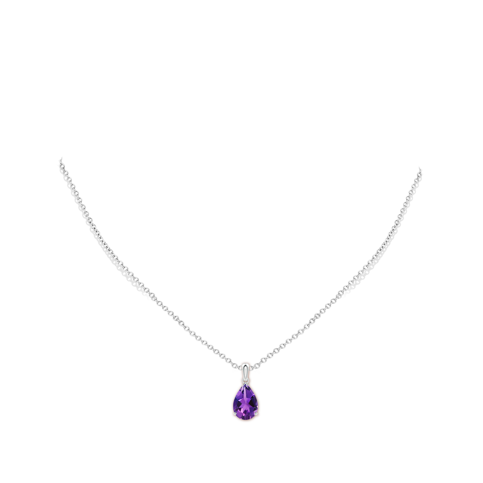 12x8mm AAAA Prong-Set Pear Amethyst Solitaire Pendant in White Gold pen