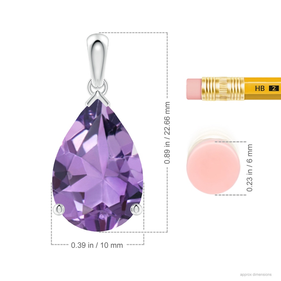 15x10mm A Prong-Set Pear Amethyst Solitaire Pendant in S999 Silver ruler